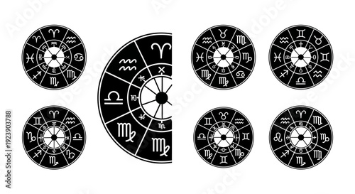 Zodiac Signs Astrology Wheel Horoscope Symbols Set