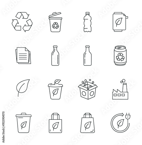Collection of eco-friendly icons representing recycling and sustainability concepts