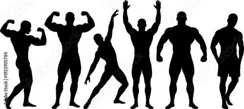 Bodybuilder silhouette collection, muscular men vector set, fitness bodybuilding poses, strong athlete illustration, gym workout isolated design bundle