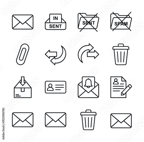 Collection of email and communication icons for digital interfaces and applications