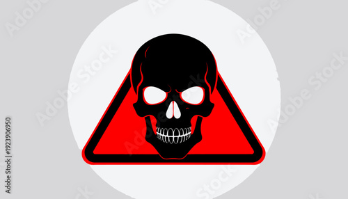 Flat design illustration of a skull symbol in a red warning triangle, viewed directly, representing danger and warning signs.