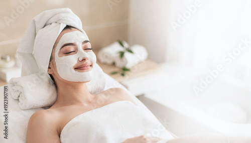 Relaxing Spa Treatment: Woman with Face Mask in a Serene Environment