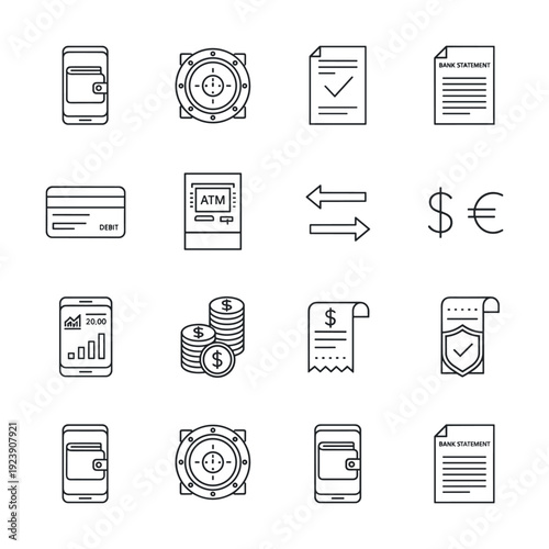 Collection of financial and banking icons for digital and print use