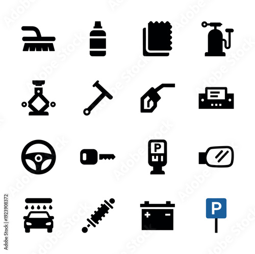 Collection of car maintenance and service icons for automotive industry
