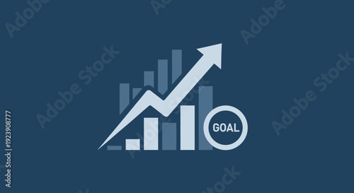 Financial growth chart with arrow pointing upwards towards a goal target.