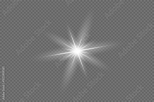 Light glare. White glowing light flare with soft blurred rays on transparent background. Bright shining burst with smooth gradient illumination and radiant glow effect. Abstract vector illustration.
