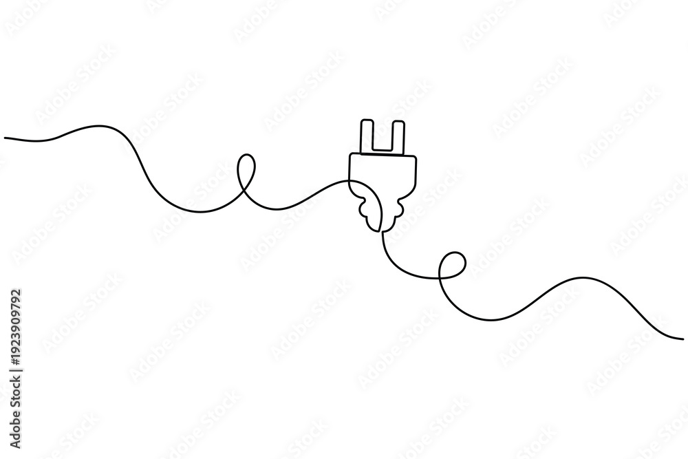 Obraz premium Electric plug continuous one line art outline vector icon