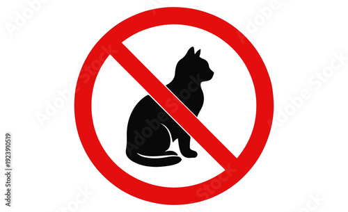 Red prohibition sign with black cat silhouette no cats allowed