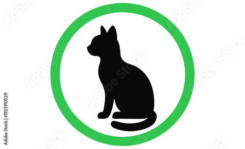 Black Cat Silhouette Inside Green Circle isolated transparent background