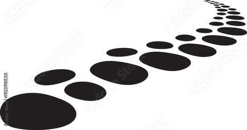 A series of black footprints on a white background