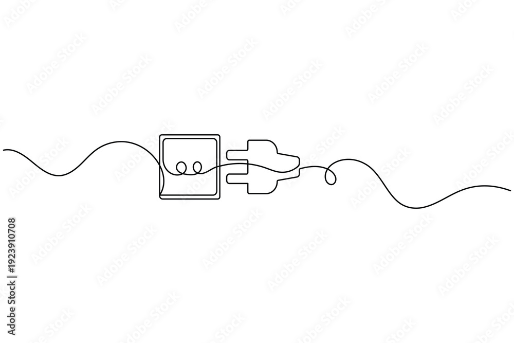 Obraz premium Plug and socket connection continuous one line art outline vector icon