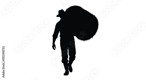 A traveler with a large pack walks forward stark silhouette