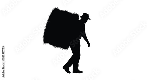 A traveler with a large pack walks forward a striking silhouette