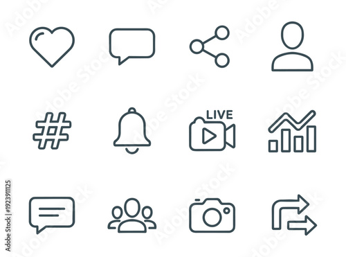 Collection of social media icons and symbols for digital communication and engagement