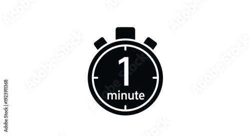 A simple black stopwatch icon displaying one minute silhouette
