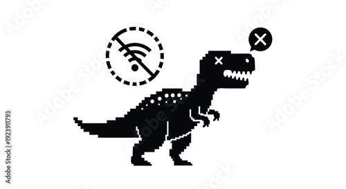 Dinosaur experiencing wifi issues depicted in a striking silhouette