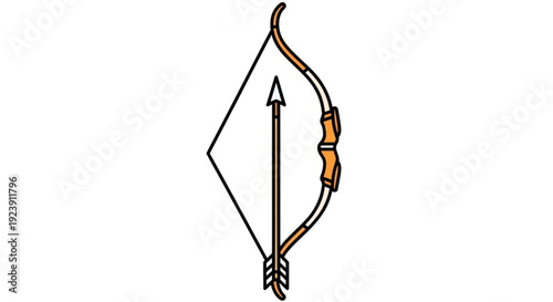 Traditional orange and brown bow and arrow on white background symbolizing hunting accuracy and adventure