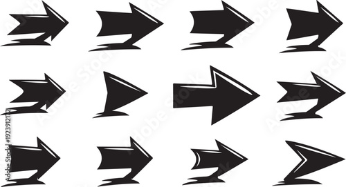 Collection of black arrow icons pointing right directions