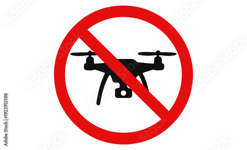 Red circle with diagonal line over black drone symbol