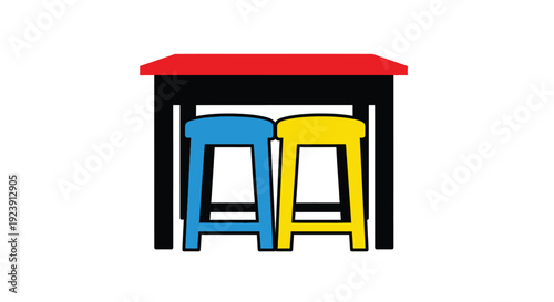 Colorful bar scene with stools depicted as a bold silhouette