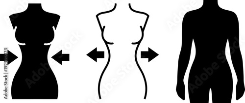 Female waist slimming silhouette vector, body shaping illustration, woman transformation isolated fitness medical design template set