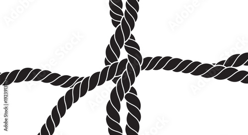 Black rope tied in a knot on white background