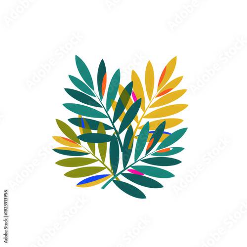Colorful tropical leaves in flat design with vibrant hues  