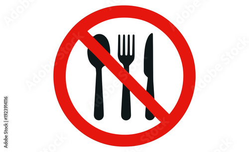 Red circle with diagonal line over fork knife and spoon