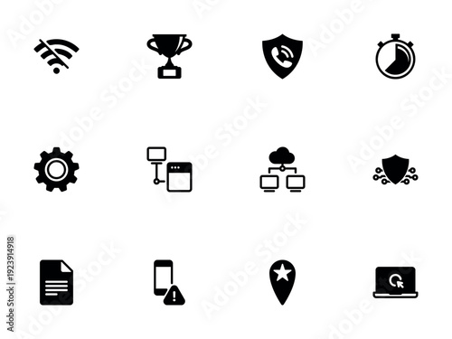 Comprehensive IT, Connectivity, and Achievement Icon Set for Web Interfaces