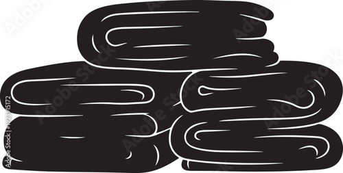 Stack of black towels isolated on white background illustration