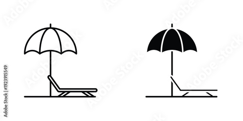 Beach chair with umbrella icon graphic design vector symbols. Best for Graphics