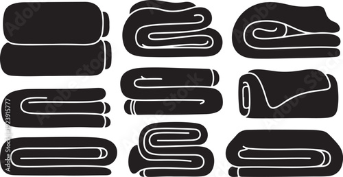 Collection of black and white folded towel icons vector