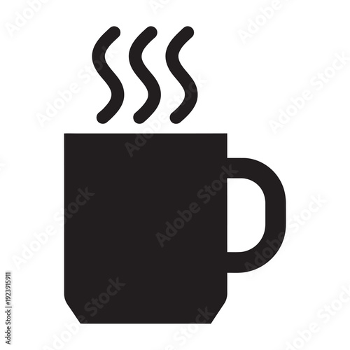 Simple black silhouette of a steaming mug of hot beverage representing warmth and comfort isolated on a clean white background conveying a sense of cozy relaxation and a morning ritual