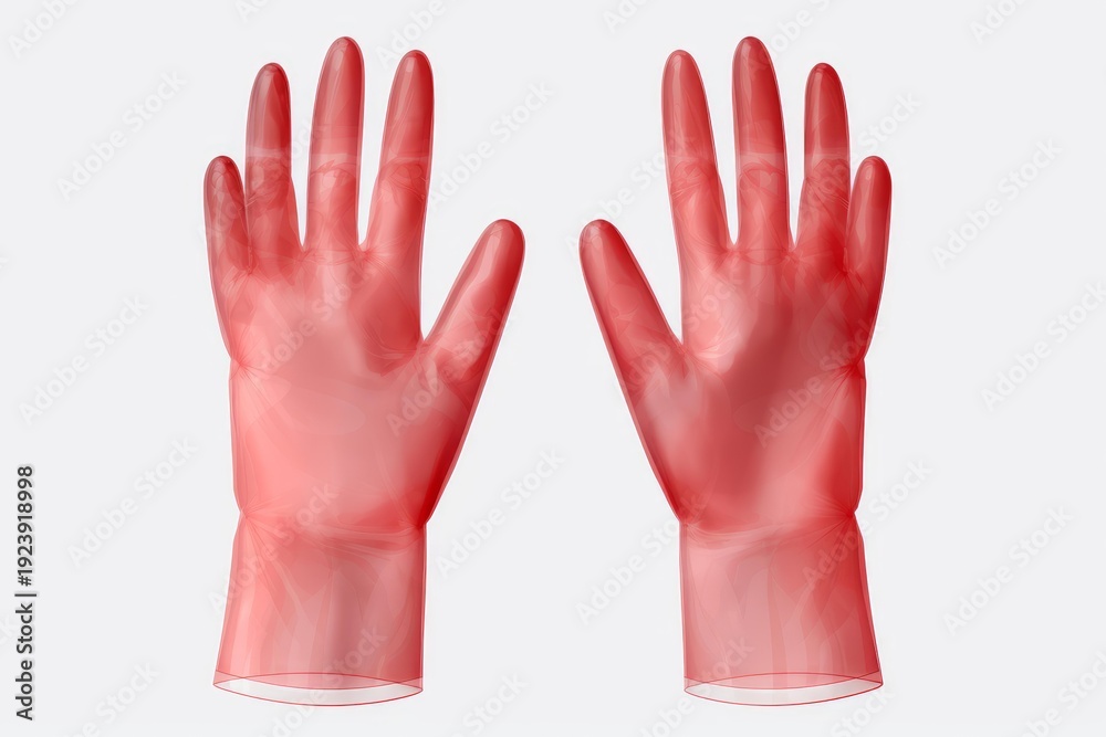 Obraz premium Red translucent protective gloves preventing contagion and spreading germs