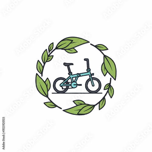 Eco-friendly BMX bicycle illustration with green leaves.