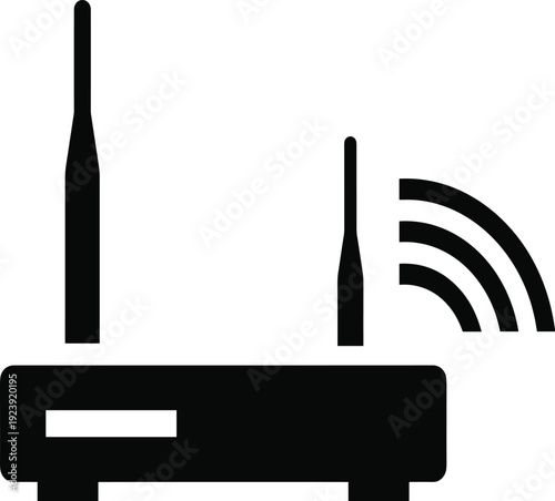 Black wireless router with antennas and signal waves