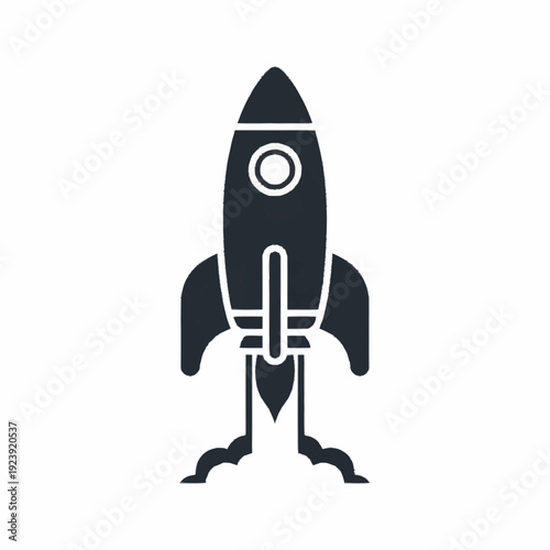 Stylized Silhouette of a Rocket Launching into Space.