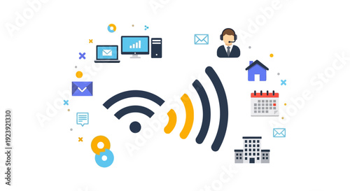 Wireless Communication & Digital Services: Remote Work, Business Connectivity, Online Operations Concept