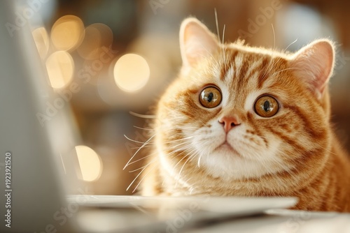 Fearful feline at laptop: a morning full of surprises. Cat story. The invisible price we pay for being constantly connected. Tech attention loss. Social detox benefits.