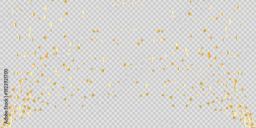 Golden confetti arc pattern scattered on transparent background festive decorative design for party celebration