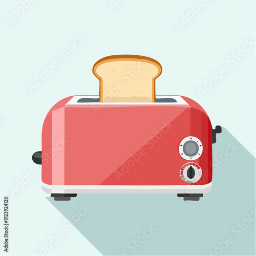 Illustration d’un grille‑pain rouge et blanc avec tranche de pain