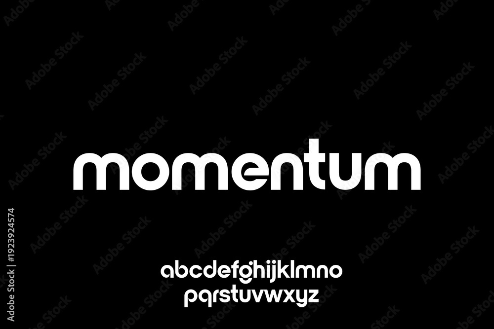 Obraz premium Momentum font displayed in white on a black background with alphabet characters.