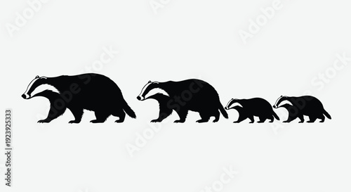 Badger Family Silhouettes Mother Cubs