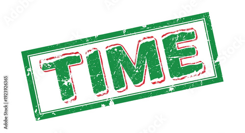 Green stamp displaying the word time in red with a distressed texture