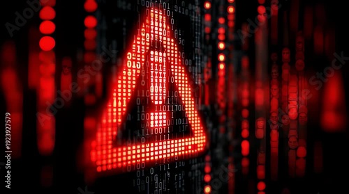 Cyber threat alert notification warning sign indicating danger risk and potential security breach in digital systems and networks.