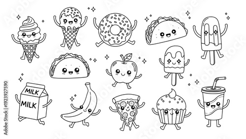 Food character set with burger and fried chicken in vintage style
