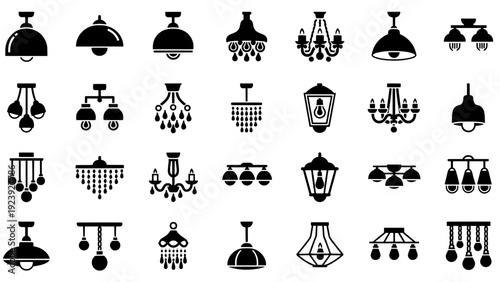 Lamp icon set featuring various lighting fixture silhouettes
