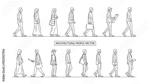 People walking vector set for architectural visualization line art
