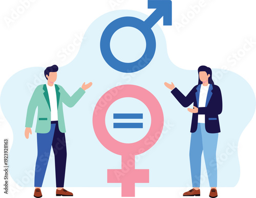 Gender Equality Concept Illustration with Male and Female Symbols, Equal Rights Discussion, Workplace Diversity and Inclusion Vector Design