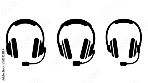 Headset icon set for customer service and gaming communication
